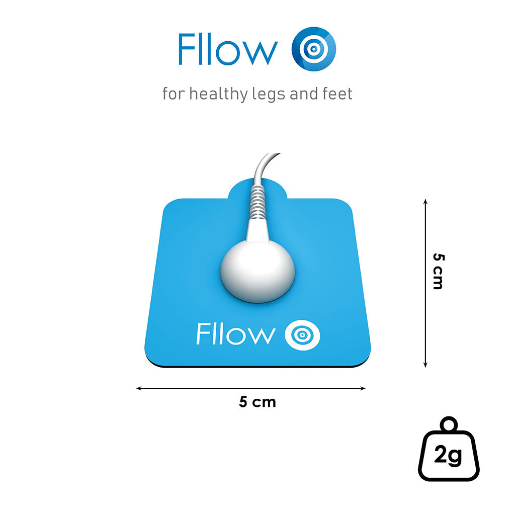 Dimensions for Fllow TENS pad: 5 centimetres in height and width and 2 grams in weight