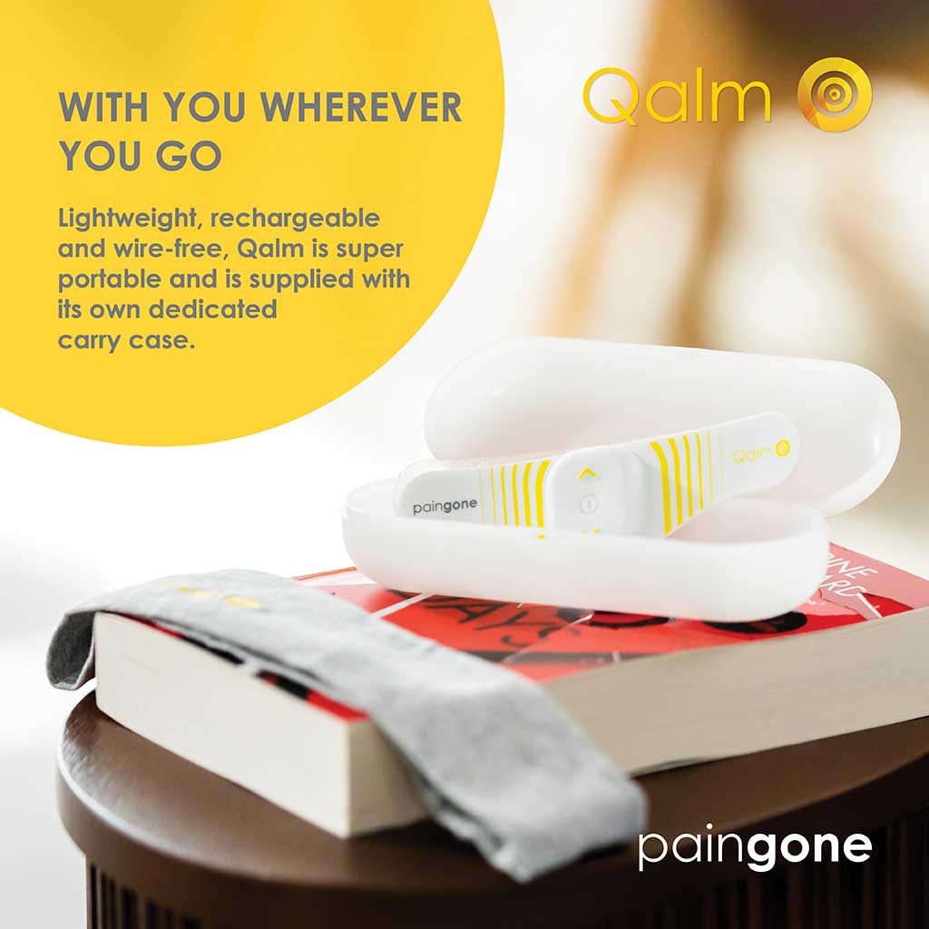 Paingone Qalm with carry case and headband with the "With you wherever you go"