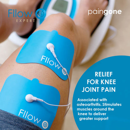 Arthro-Fllow pads on the thigh used for relief of knee and joint pain