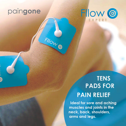 Fllow TENS pads for pain relief used on the arm 