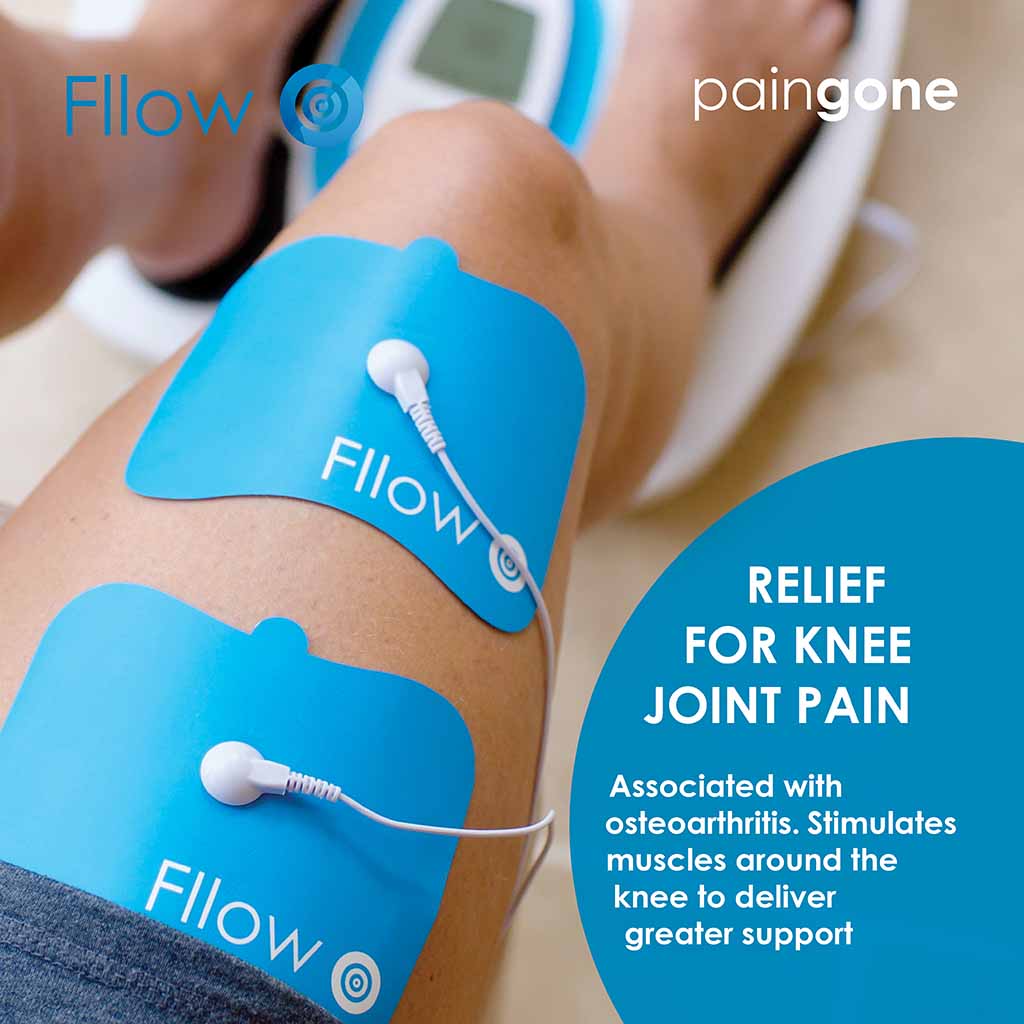 Arthro-Fllow pads on the thigh used for relief of knee and joint pain